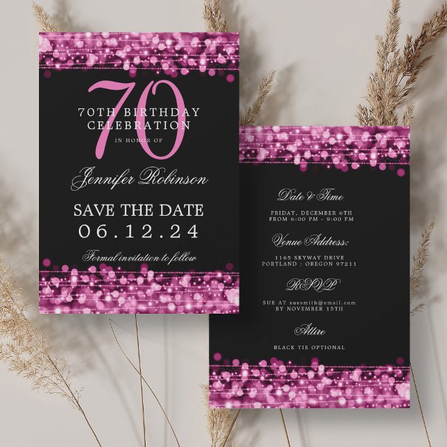 Hot Pink 70th Birthday Save the Date w/ Details Invitation (Hot Pink 70th Birthday Save the Date w/ Details Invitation)