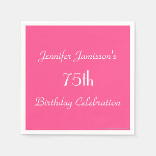 Hot Pink 75th Birthday Party  Name Paper Napkin