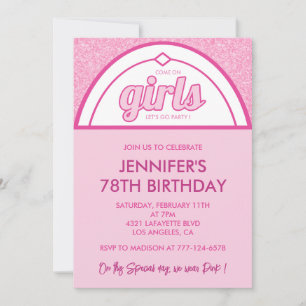 Hot pink 78th birthday invitations Girl Glitter 
