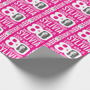 Hot pink 80th birthday look 80 custom photo name wrapping paper