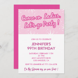 Hot pink 99th birthday invitations Glitter