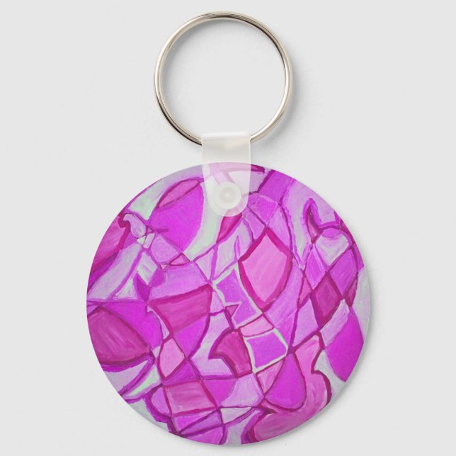 Hot Pink Abstract Art by Kara Willis Key Ring (Front)
