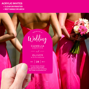 Hot Pink Acrylic Wedding Invites White Text Modern Invitations