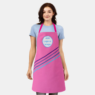 Hot Pink - add logo or image with colourful stripe Apron