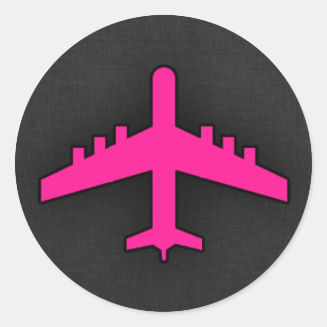 Hot Pink Aeroplane Classic Round Sticker (Front)