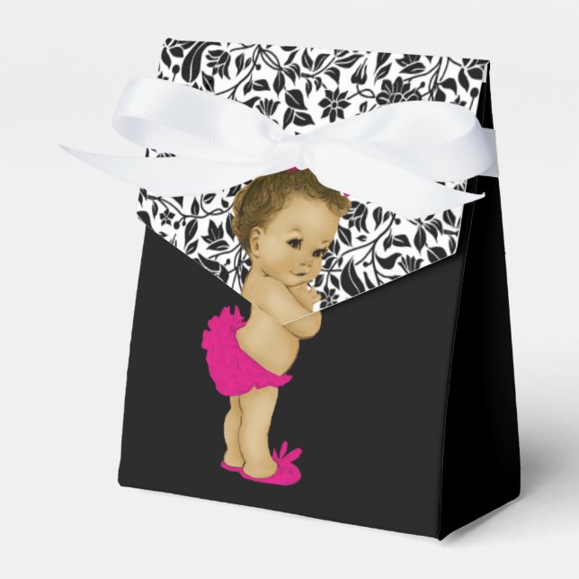 Hot Pink African American Baby Girl Shower Favour Box (Front Side)