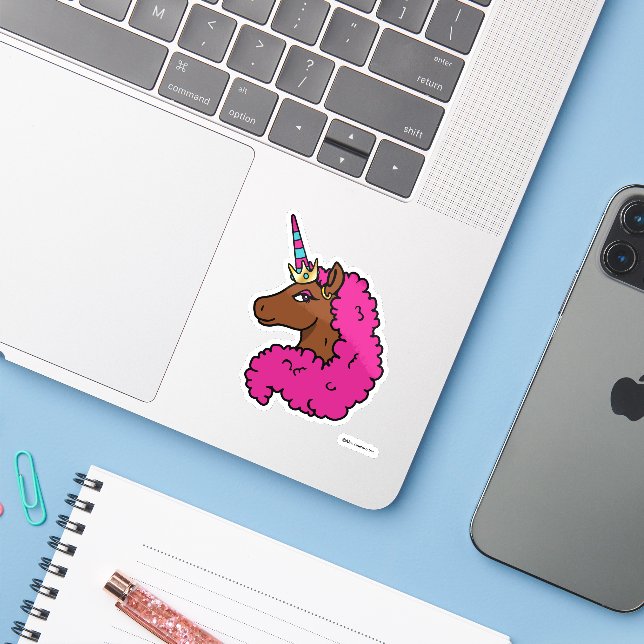Hot Pink Afro Unicorn (Laptop w/ iPhone)