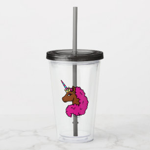 Hot Pink Afro Unicorn Acrylic Tumbler