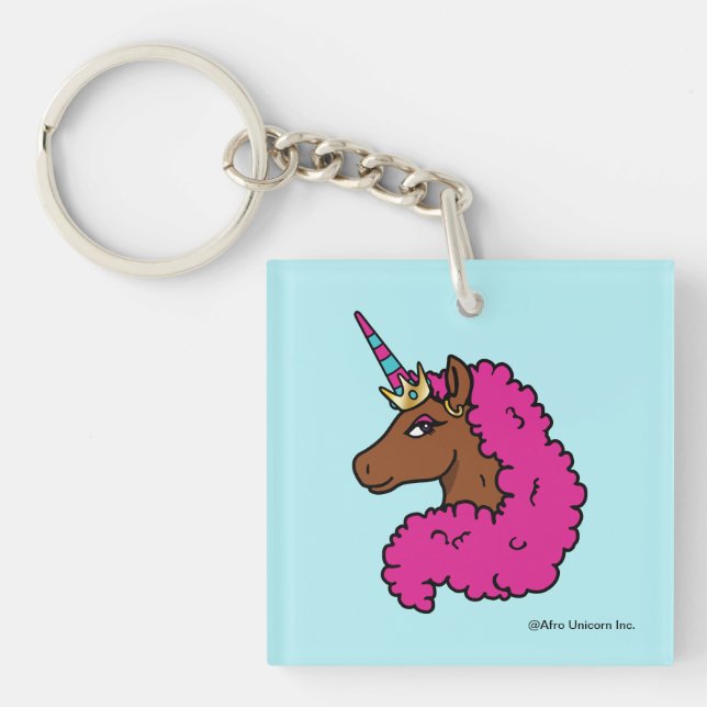 Hot Pink Afro Unicorn Key Ring (Front)