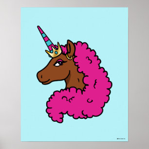 Hot Pink Afro Unicorn Poster