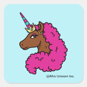 Hot Pink Afro Unicorn Square Sticker
