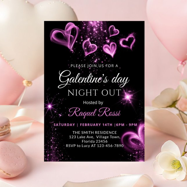 Hot Pink Alcohol Ink Galantine's Day Invitation (Pink Love Hearts Alcohol ink Galentine's Day Invitation)