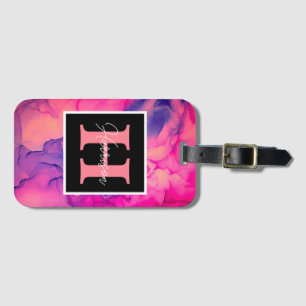 Hot Pink Alcohol Ink Monogram for Her Luggage Tag