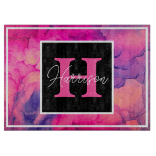 Hot Pink Alcohol Ink Monogram Personalised Cutting Board
