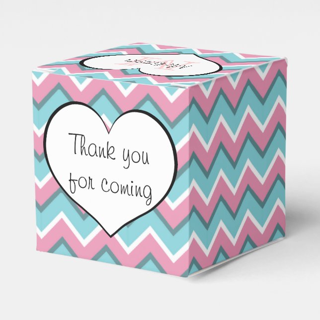 hot pink and aqua blue zigzag pattern monogram favour box (Front Side)