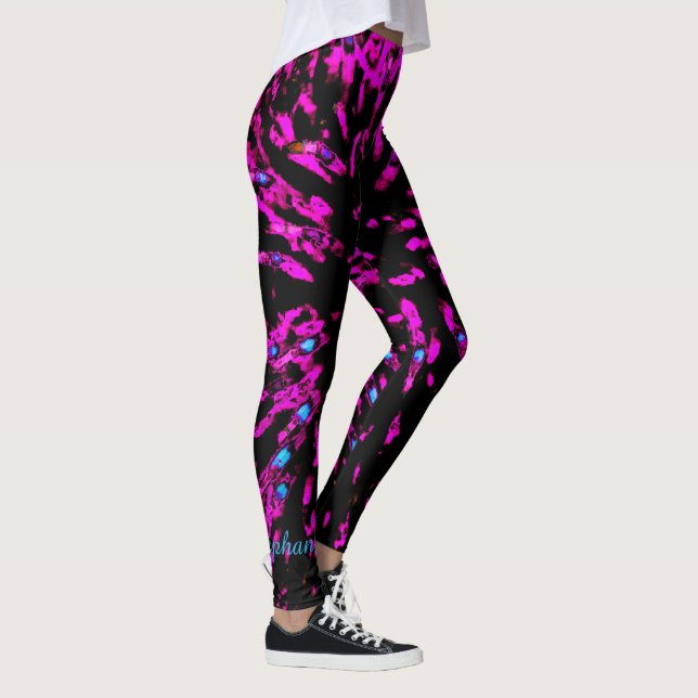 Hot Pink and Black Abstract, Personalised Name Leggings (Right)