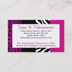 Hot Pink and Black Animal Print Zebra and Leopard Business Card