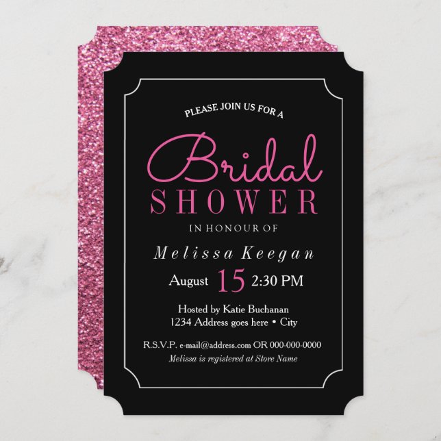 Hot Pink and Black Bridal Shower Invitations (Front/Back)