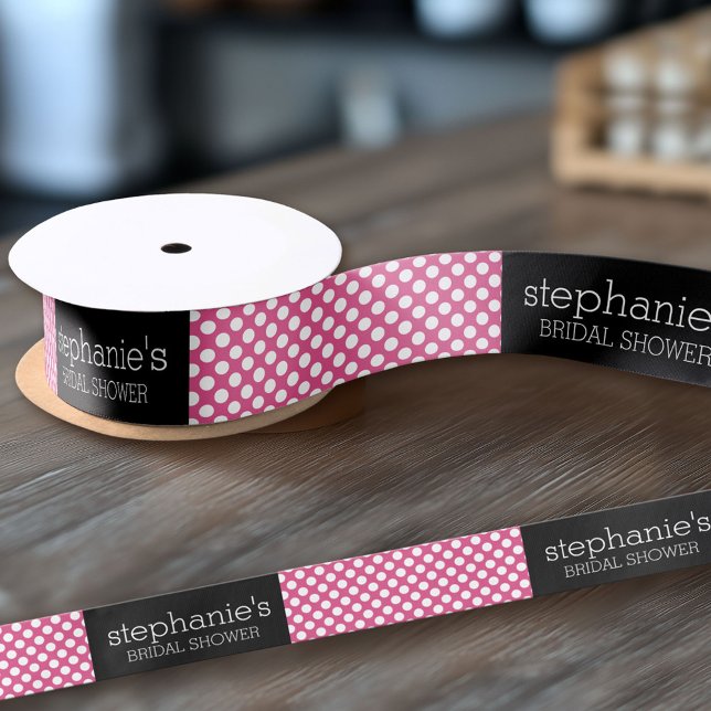 Hot Pink and Black Bridal Shower Preppy Pattern Satin Ribbon (Custom Wedding Shower Ribbon)