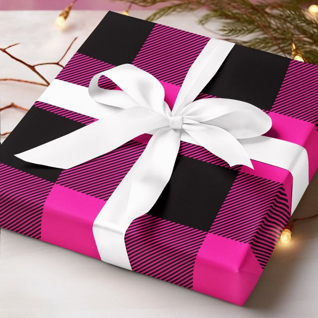 Hot Pink and Black Buffalo Plaid Christmas Wrapping Paper (Hot Pink and Black Buffalo Plaid Christmas Wrapping Paper)