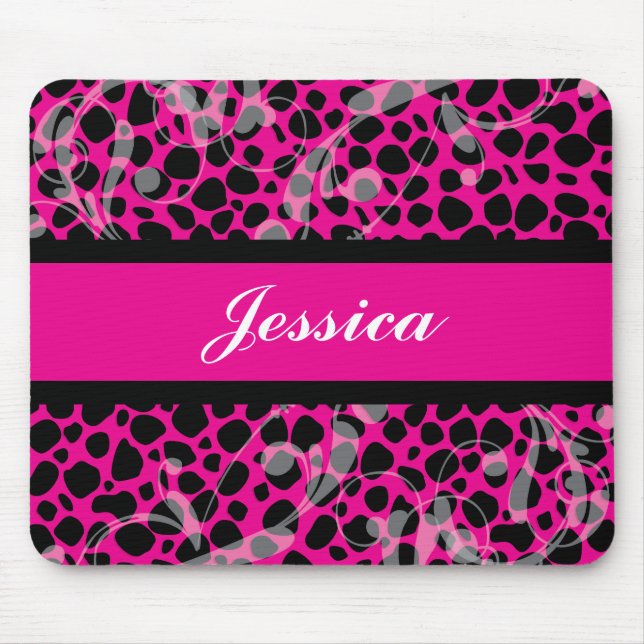 Hot Pink and Black Cheetah pattern Mouse Pad (Front)