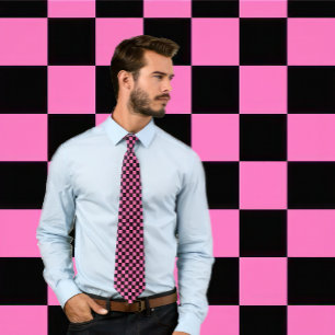 Hot Pink and Black Chequerboard Necktie