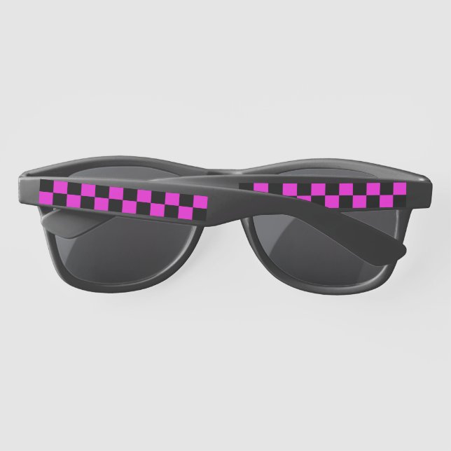 Hot Pink and Black Chequerboard Pattern Sunglasses (Back)