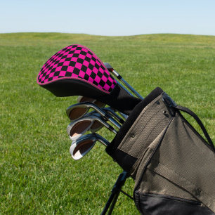 Hot Pink and Black Chequered Print Golf Head Cover
