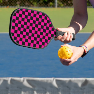 Hot Pink and Black Chequered Print Pickleball Paddle