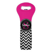 Hot Pink and Black Chevron Add Your Monogram Wine Bag (Back)