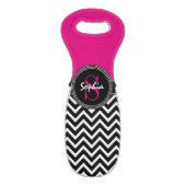 Hot Pink and Black Chevron Add Your Monogram Wine Bag (Front Flat)
