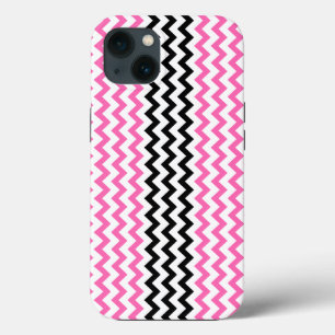 Hot Pink and Black Chevron by Shirley Taylor iPhone 13 Case
