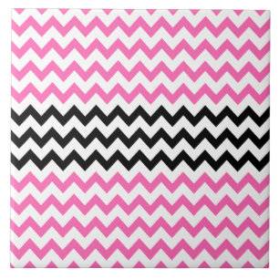 Hot Pink And Black Chevron by Shirley Taylor Ceramic Tile