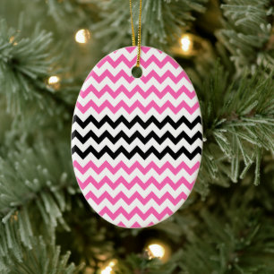 Hot Pink and Black Chevron by Shirley Taylor Ceramic Tree Decoration