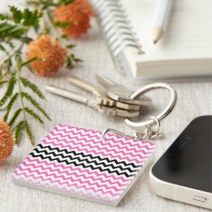 Hot Pink and Black Chevron by Shirley Taylor Key Ring