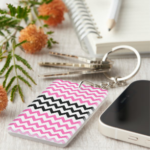 Hot Pink and Black Chevron by Shirley Taylor Key Ring