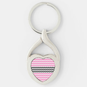 Hot Pink and Black Chevron by Shirley Taylor Key Ring