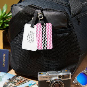 Hot Pink And Black Chevron by Shirley Taylor Luggage Tag