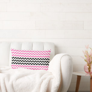 Hot Pink and Black Chevron by Shirley Taylor Lumbar Cushion