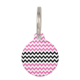 Hot Pink And Black Chevron by Shirley Taylor Pet Tag