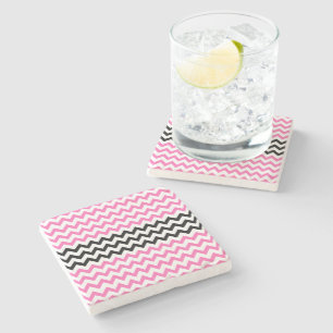 Hot Pink and Black Chevron by Shirley Taylor Stone Coaster
