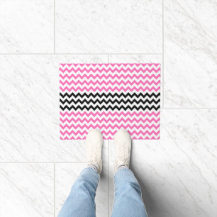 Hot Pink And Black Chevron Doormat