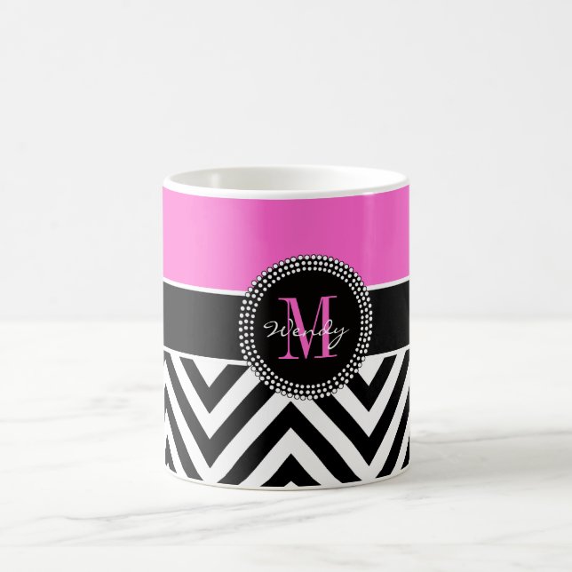 Hot Pink and Black Chevron Monogram Coffee Mug (Center)