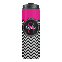 Hot Pink and Black Chevron Name and Monogram