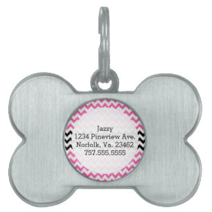 Hot Pink And Black Chevron Pet ID Tag