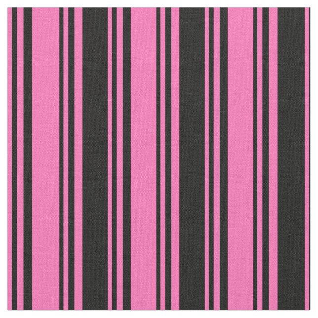 Hot Pink and Black Coloured Lines/Stripes Pattern Fabric (Close Up)