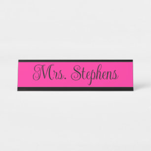 Hot Pink and Black Curly Calligraphy Name Desk Name Plate