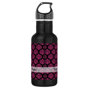 Hot pink and black damask 532 ml water bottle