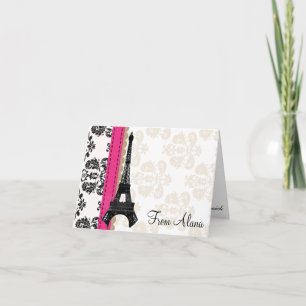 HOT PINK AND BLACK DAMASK EIFFEL TOWER THANK YOU