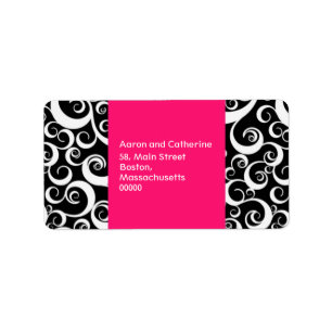 Hot  Pink and Black Damask Swirls Address Labels